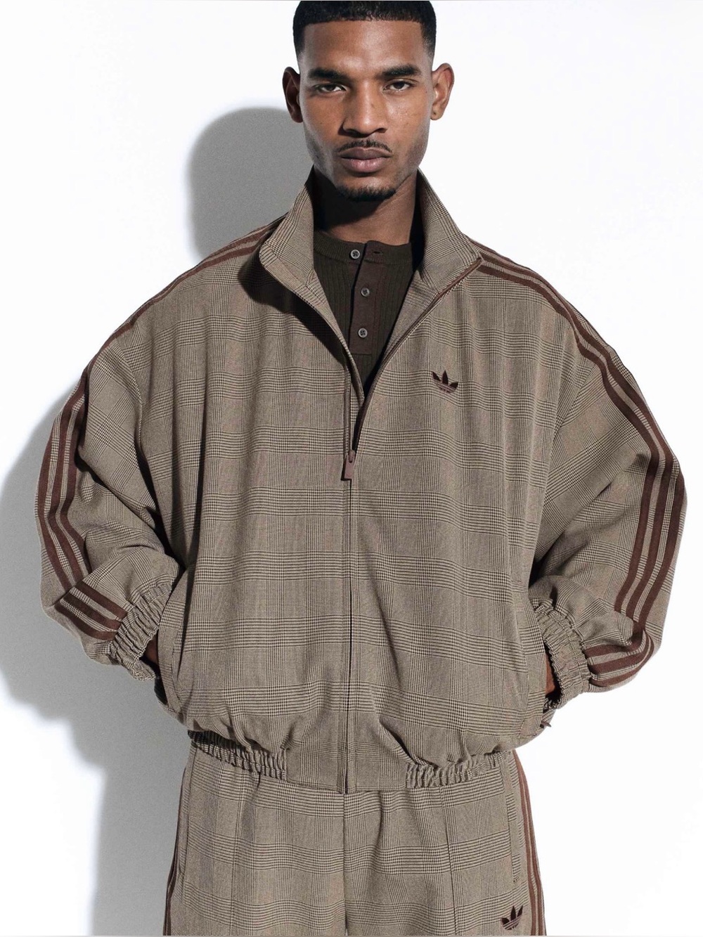 NWT adidas Originals × ASOS track jacket in brown plaid - Picture 2 of 4